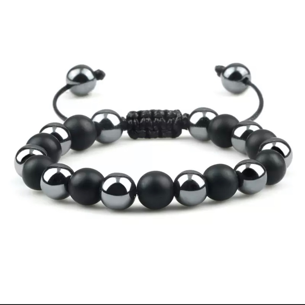 Mens Hematite black onyx bracelet beaded crystal bracelet